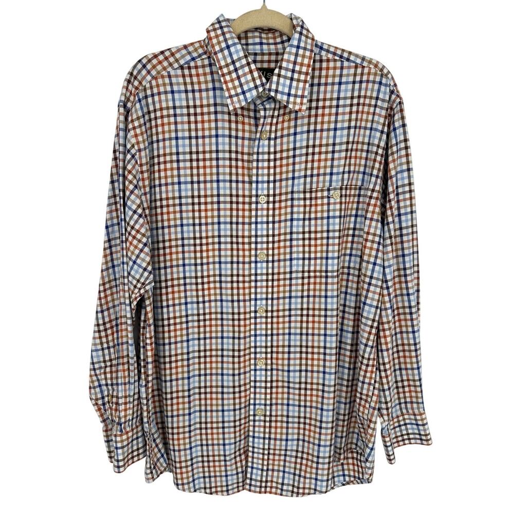 Orvis Plaid Button Down Shirt Blue Brown‎ Pockets Relaxed L Outdoor Gorpcore
